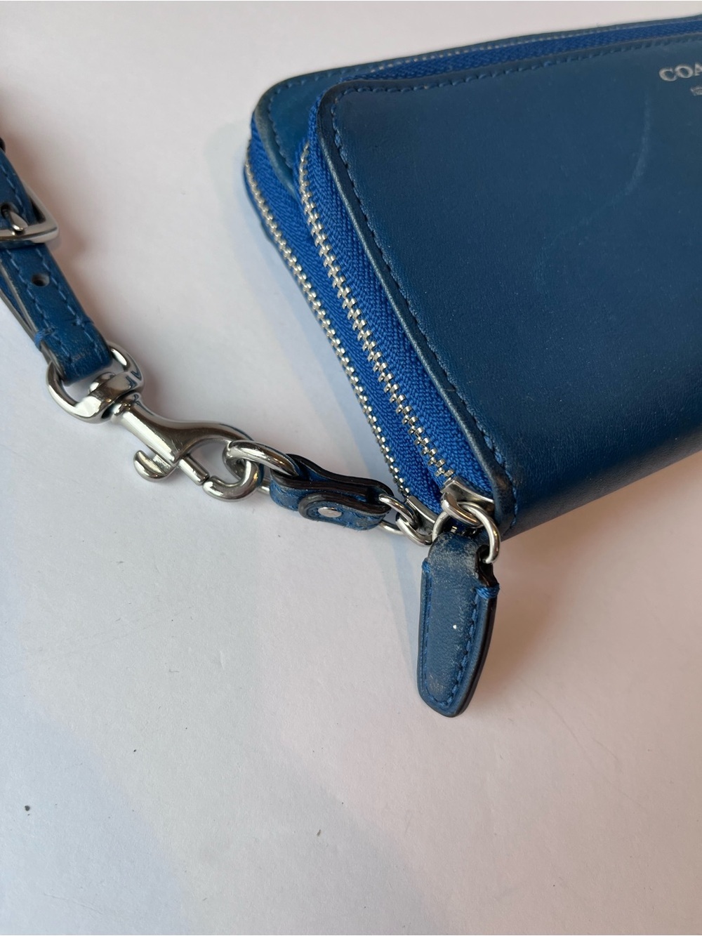Coach Blue Leather Double Zip Wallet Clutch - Picture 6 of 12